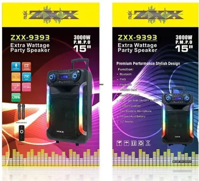 Акустична система ZXX-9393, динаміки 15&rdquo;, 2 радіомікрофони 00017855 фото