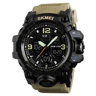 Часы наручные мужские SKMEI 1155BKH KHAKI, водостойкие тактические часы, армейские часы. Цвет: хаки 00022028 фото
