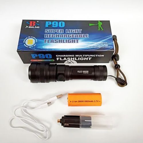 Ручной аккумуляторный светодиодный фонарь Police X-Balog BL-1827-P90 переносной с USB зарядкой оптическим зумом и металлическим корпусом + ремешок на руку 00022980 фото