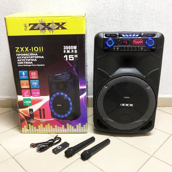 Профессиональная аккумуляторная акустическая система ZXX-1011 800 Вт 15" со светомузыкой и микрофонами 00017707 фото