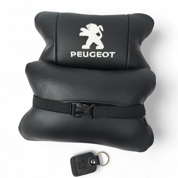 Набір подушок Peugeot із шкіри + брелок у подарунок, Автоподушки з вишивкою 00016879 фото