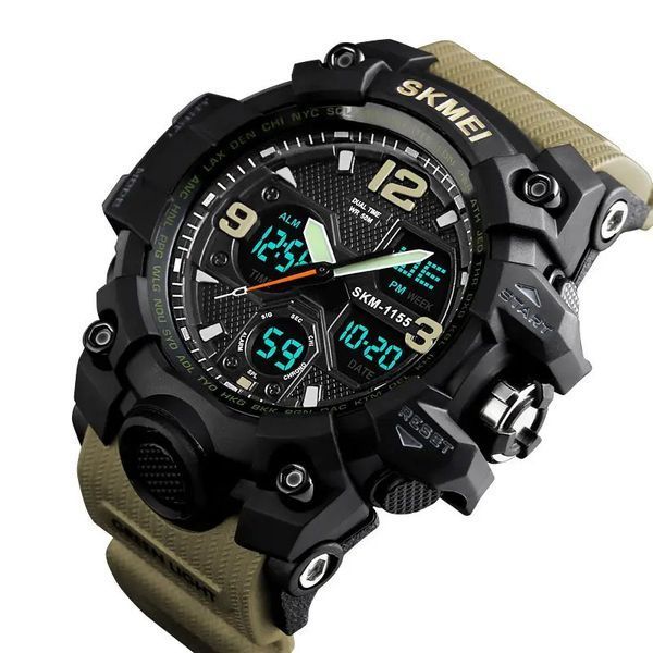 Годинник наручний чоловічий SKMEI 1155BKH KHAKI, водостійкий тактичний годинник, армійський годинник. Колір: хакі 00022028 фото