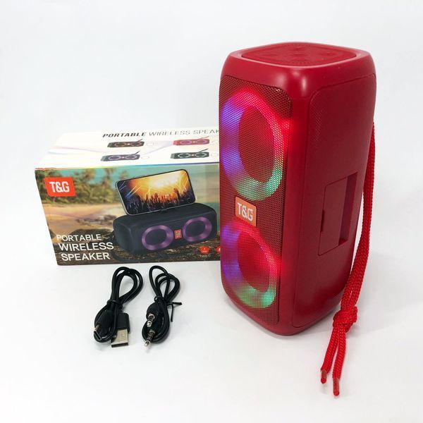 Портативна колонка TG333 2x5W з RGB підсвічуванням, бездротова колонка портативна потужна. Колір: червоний 00017226 фото