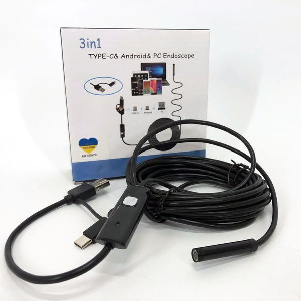 Камера эндоскоп с кабелем на 2 метра 7 мм USB/micro USB с подсветкой, Usb эндоскоп для андроид 00017259 фото