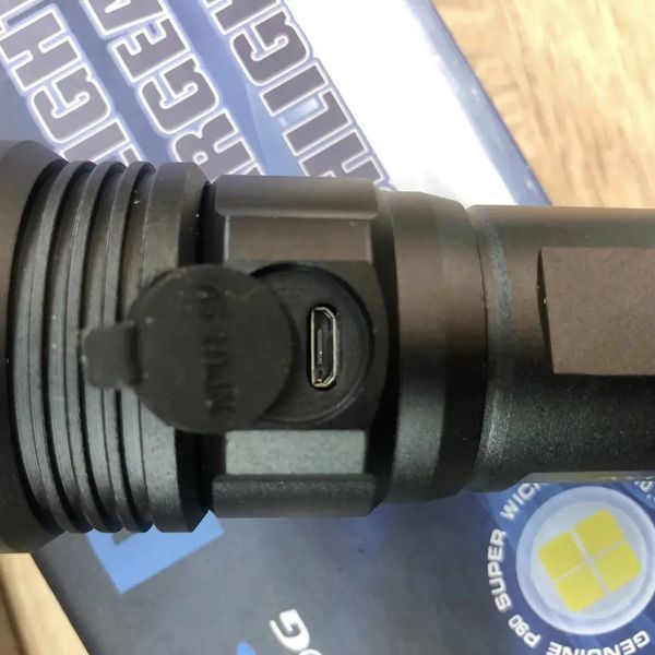 Ручной аккумуляторный светодиодный фонарь Police X-Balog BL-1827-P90 переносной с USB зарядкой оптическим зумом и металлическим корпусом + ремешок на руку 00022980 фото