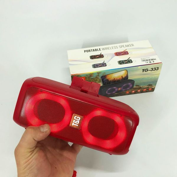 Портативна колонка TG333 2x5W з RGB підсвічуванням, бездротова колонка портативна потужна. Колір: червоний 00017226 фото