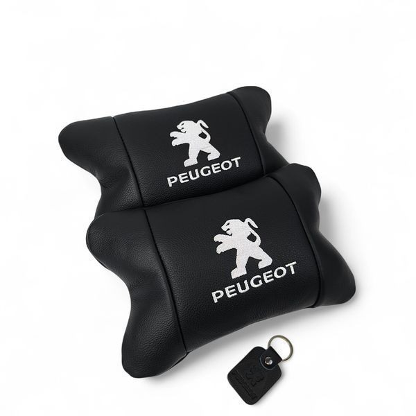 Набір подушок Peugeot із шкіри + брелок у подарунок, Автоподушки з вишивкою 00016879 фото