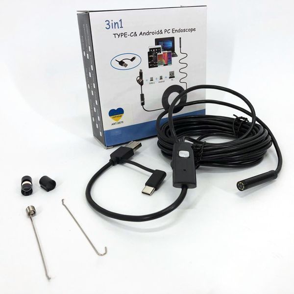 Камера эндоскоп с кабелем на 2 метра 7 мм USB/micro USB с подсветкой, Usb эндоскоп для андроид 00017259 фото