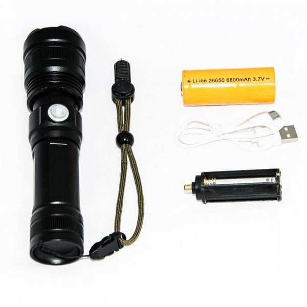 Ручной аккумуляторный светодиодный фонарь Police X-Balog BL-1827-P90 переносной с USB зарядкой оптическим зумом и металлическим корпусом + ремешок на руку 00022980 фото