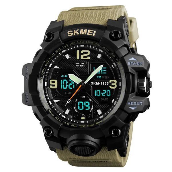Годинник наручний чоловічий SKMEI 1155BKH KHAKI, водостійкий тактичний годинник, армійський годинник. Колір: хакі 00022028 фото