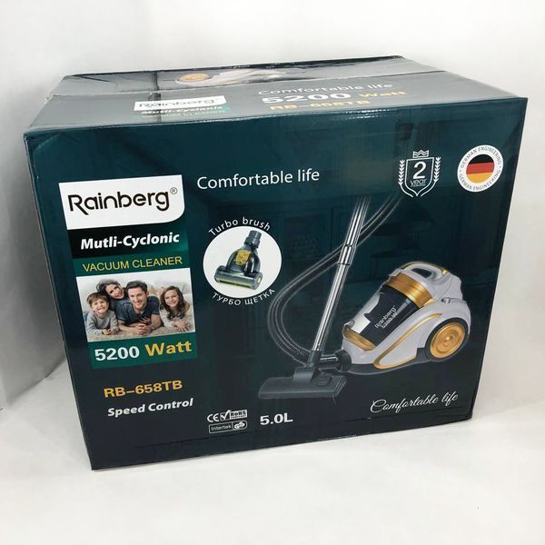 Пылесос Rainberg RB-658TB колбовый с регулятором мощности и турбощеткой 5L - 5200 Вт, пылесос домашний 00013326 фото