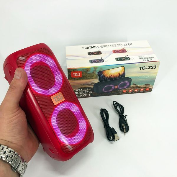 Портативна колонка TG333 2x5W з RGB підсвічуванням, бездротова колонка портативна потужна. Колір: червоний 00017226 фото