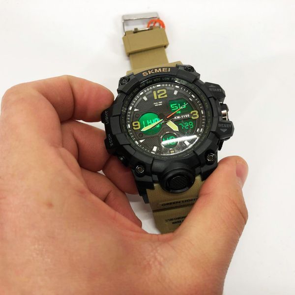 Годинник наручний чоловічий SKMEI 1155BKH KHAKI, водостійкий тактичний годинник, армійський годинник. Колір: хакі 00022028 фото