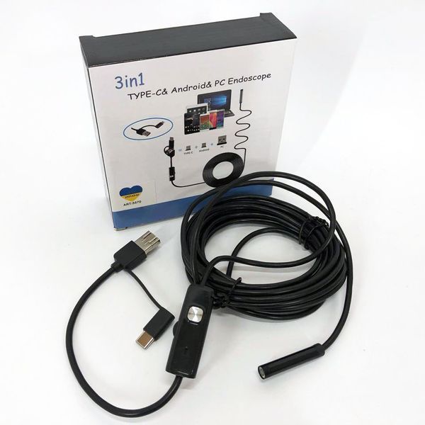 Камера эндоскоп с кабелем на 2 метра 7 мм USB/micro USB с подсветкой, Usb эндоскоп для андроид 00017259 фото