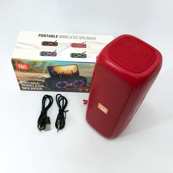 Портативна колонка TG333 2x5W з RGB підсвічуванням, бездротова колонка портативна потужна. Колір: червоний 00017226 фото