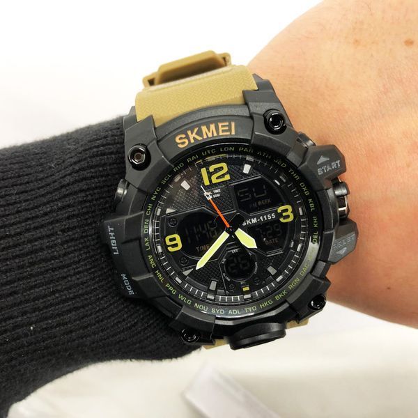 Годинник наручний чоловічий SKMEI 1155BKH KHAKI, водостійкий тактичний годинник, армійський годинник. Колір: хакі 00022028 фото
