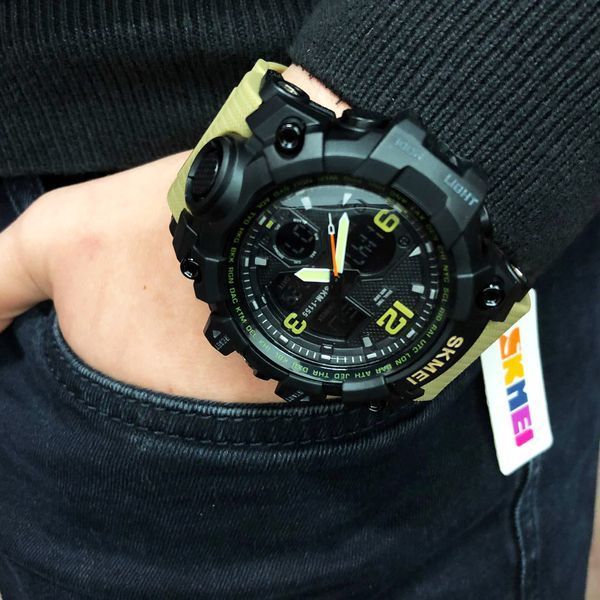 Годинник наручний чоловічий SKMEI 1155BKH KHAKI, водостійкий тактичний годинник, армійський годинник. Колір: хакі 00022028 фото