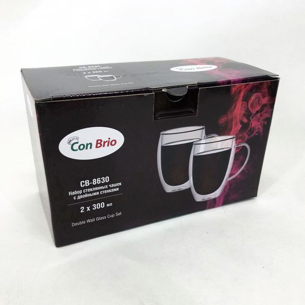 Набор стеклянных чашек с двойными стенками Con Brio CB-8630 2шт, 300мл, кружки с двойными стенками 00018765 фото