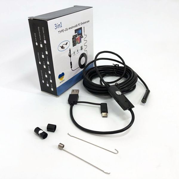 Камера эндоскоп с кабелем на 2 метра 7 мм USB/micro USB с подсветкой, Usb эндоскоп для андроид 00017259 фото