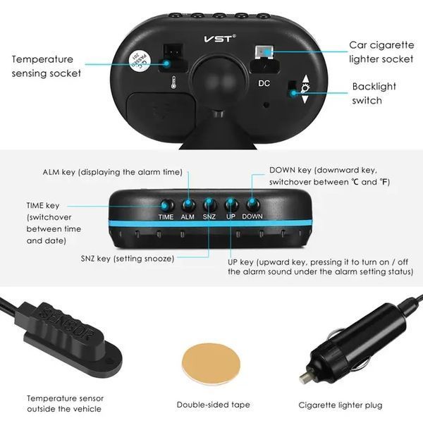 Автомобильные часы &ndash; термометр &ndash; вольтметр VST &ndash; 7009V 00016918 фото