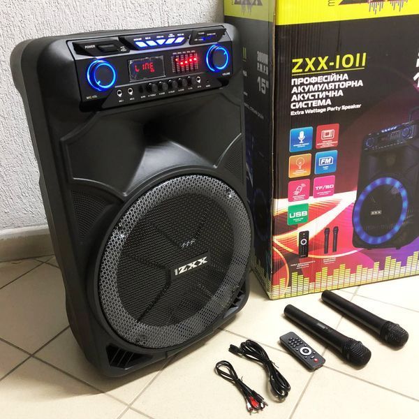 Профессиональная аккумуляторная акустическая система ZXX-1011 800 Вт 15" со светомузыкой и микрофонами 00017707 фото