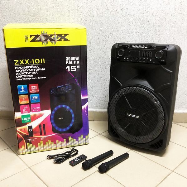 Профессиональная аккумуляторная акустическая система ZXX-1011 800 Вт 15" со светомузыкой и микрофонами 00017707 фото