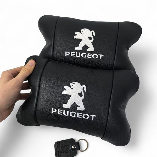 Набір подушок Peugeot із шкіри + брелок у подарунок, Автоподушки з вишивкою 00016879 фото
