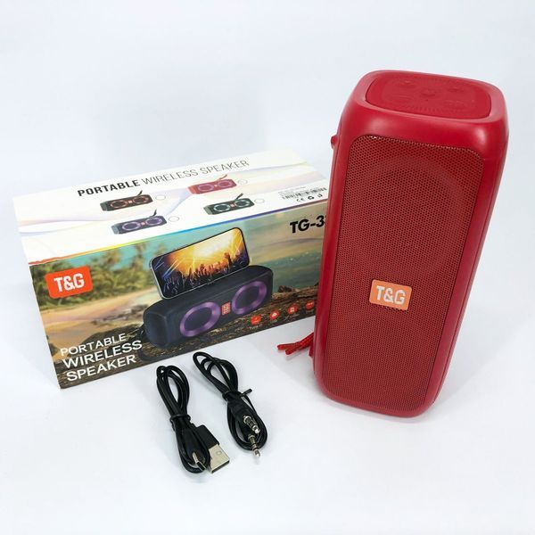 Портативна колонка TG333 2x5W з RGB підсвічуванням, бездротова колонка портативна потужна. Колір: червоний 00017226 фото