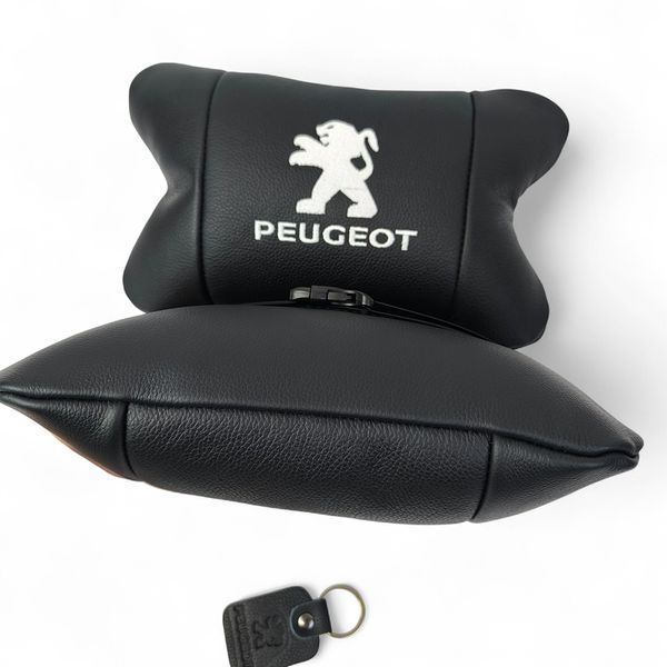 Набір подушок Peugeot із шкіри + брелок у подарунок, Автоподушки з вишивкою 00016879 фото