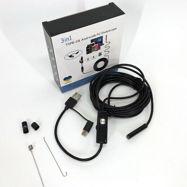 Камера эндоскоп с кабелем на 2 метра 7 мм USB/micro USB с подсветкой, Usb эндоскоп для андроид 00017259 фото