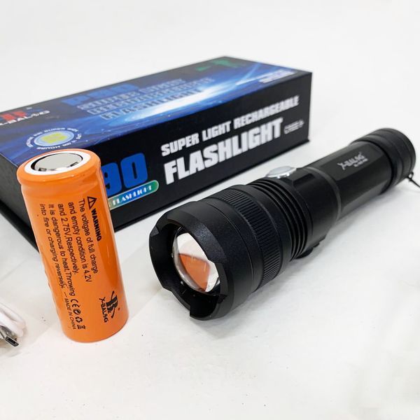 Ручной аккумуляторный светодиодный фонарь Police X-Balog BL-1827-P90 переносной с USB зарядкой оптическим зумом и металлическим корпусом + ремешок на руку 00022980 фото