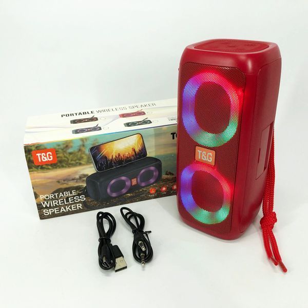Портативна колонка TG333 2x5W з RGB підсвічуванням, бездротова колонка портативна потужна. Колір: червоний 00017226 фото
