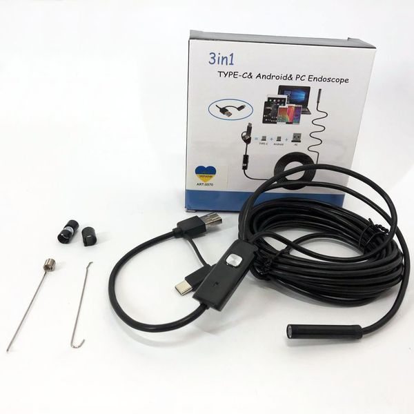 Камера эндоскоп с кабелем на 2 метра 7 мм USB/micro USB с подсветкой, Usb эндоскоп для андроид 00017259 фото