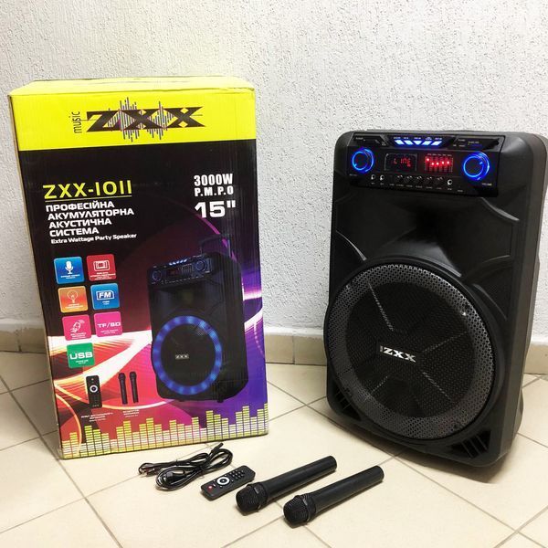 Профессиональная аккумуляторная акустическая система ZXX-1011 800 Вт 15" со светомузыкой и микрофонами 00017707 фото