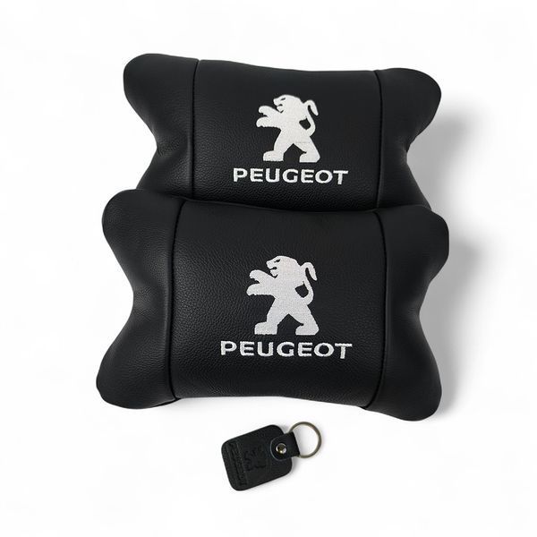 Набір подушок Peugeot із шкіри + брелок у подарунок, Автоподушки з вишивкою 00016879 фото