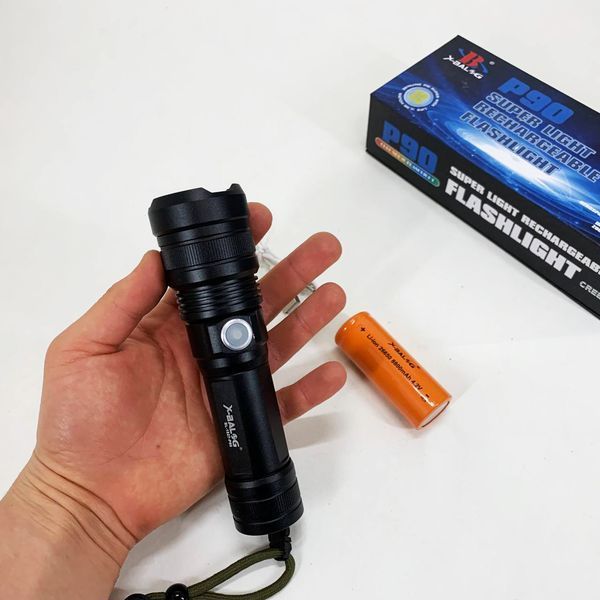 Ручной аккумуляторный светодиодный фонарь Police X-Balog BL-1827-P90 переносной с USB зарядкой оптическим зумом и металлическим корпусом + ремешок на руку 00022980 фото