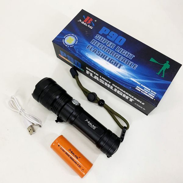 Ручной аккумуляторный светодиодный фонарь Police X-Balog BL-1827-P90 переносной с USB зарядкой оптическим зумом и металлическим корпусом + ремешок на руку 00022980 фото