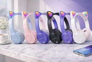 Беспроводные наушники с кошачьими ушками и лед подсветкой Cat Ear Y47 Led, Bluetooth наушники с микрофоном 00023912 фото