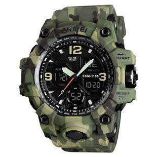 Годинник наручний чоловічий SKMEI 1155BCMGN GREEN CAMO, брендовий чоловічий годинник. Колір: зелений камуфляж 00022470 фото