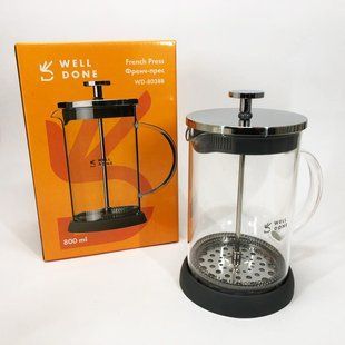 Френч-пресс Well Done WD-8038B из термостойкого стекла 800 мл, Необычный заварник для чая 00019128 фото