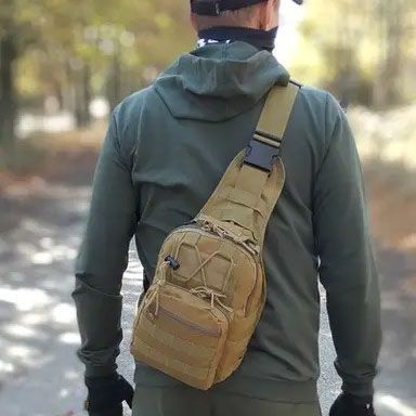 Качественная тактическая сумка, укрепленная мужская сумка рюкзак тактическая слинг. Цвет: койот 00018363 фото