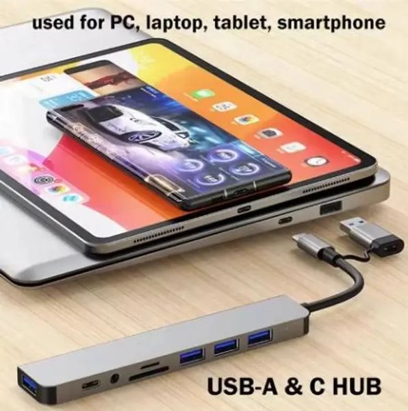 Мультифункциональный USB-хаб 8 в 1, универсальный адаптер, концентратор с входом Type-C, кардридер, HDTV+PD+USB 3.0+SD+TF+Type-C 00017579 фото