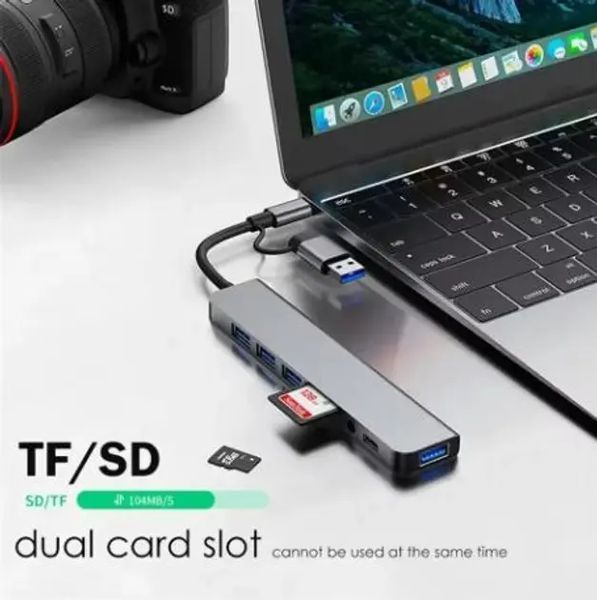 Мультифункциональный USB-хаб 8 в 1, универсальный адаптер, концентратор с входом Type-C, кардридер, HDTV+PD+USB 3.0+SD+TF+Type-C 00017579 фото