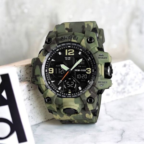 Часы наручные мужские SKMEI 1155BCMGN GREEN CAMO, брендовые мужские часы. Цвет: зеленый камуфляж 00022470 фото