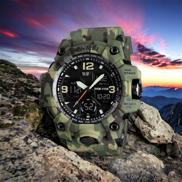 Часы наручные мужские SKMEI 1155BCMGN GREEN CAMO, брендовые мужские часы. Цвет: зеленый камуфляж 00022470 фото