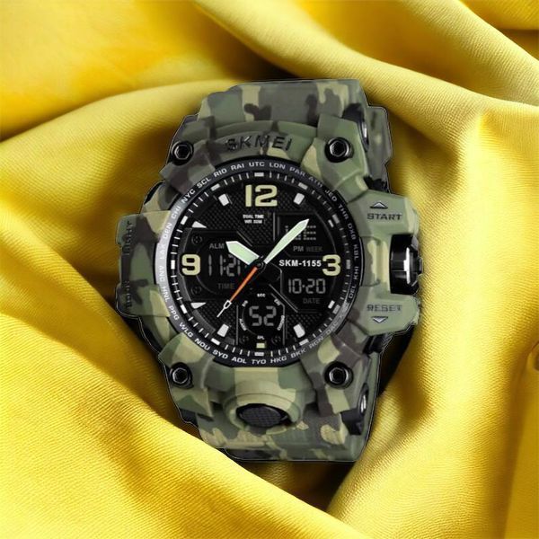 Часы наручные мужские SKMEI 1155BCMGN GREEN CAMO, брендовые мужские часы. Цвет: зеленый камуфляж 00022470 фото
