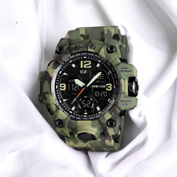 Часы наручные мужские SKMEI 1155BCMGN GREEN CAMO, брендовые мужские часы. Цвет: зеленый камуфляж 00022470 фото