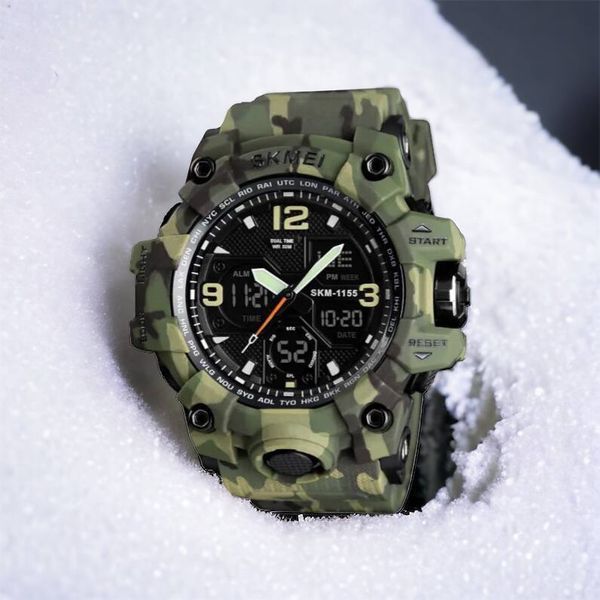 Часы наручные мужские SKMEI 1155BCMGN GREEN CAMO, брендовые мужские часы. Цвет: зеленый камуфляж 00022470 фото