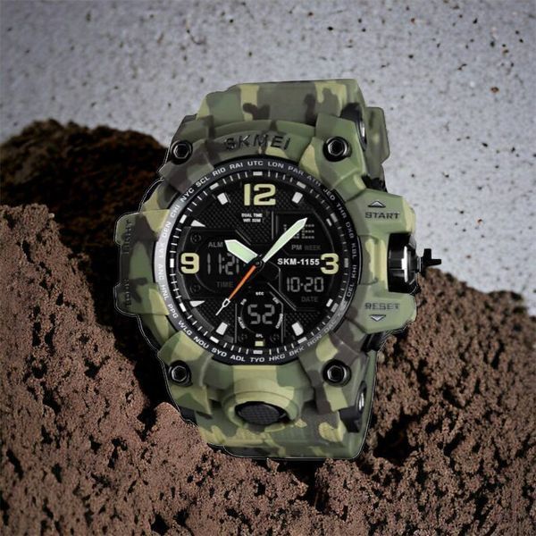 Часы наручные мужские SKMEI 1155BCMGN GREEN CAMO, брендовые мужские часы. Цвет: зеленый камуфляж 00022470 фото