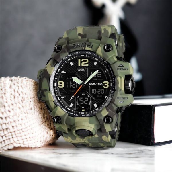 Часы наручные мужские SKMEI 1155BCMGN GREEN CAMO, брендовые мужские часы. Цвет: зеленый камуфляж 00022470 фото